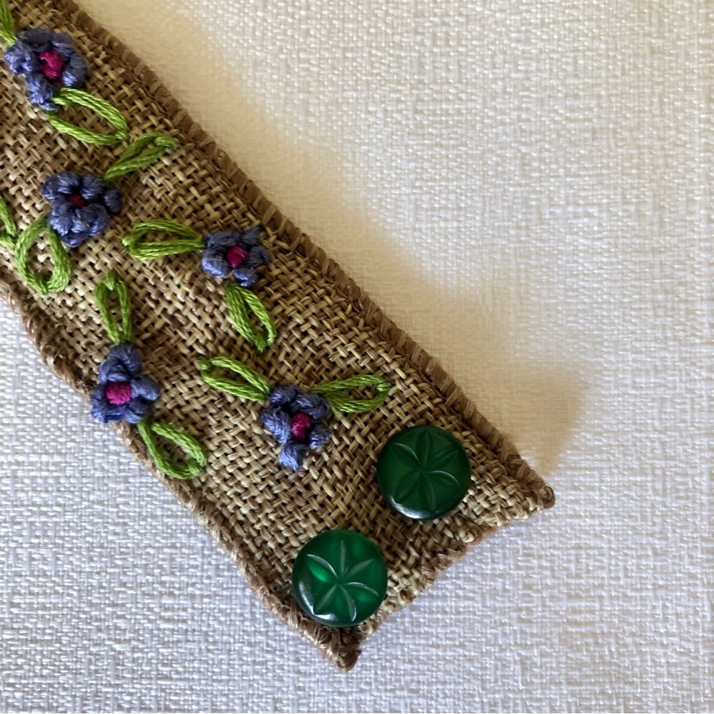 Boho Periwinkle Purple Flowers Embroidered  Bracelet Cuff Pink Green l floral